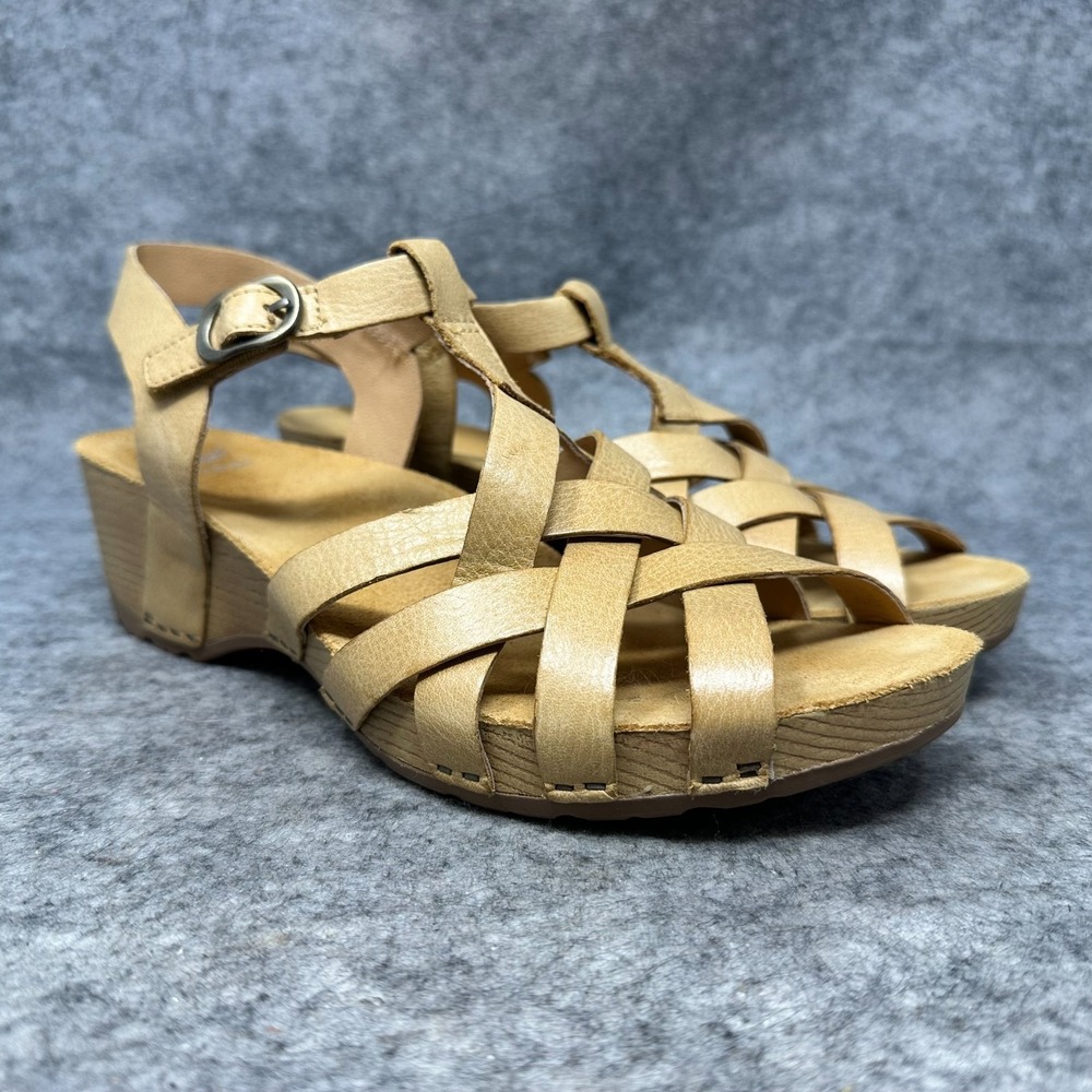 Dansko Sandal Womens 41 Tinley Wedge Leather Strappy Gladiator Comfort Tan Shoes